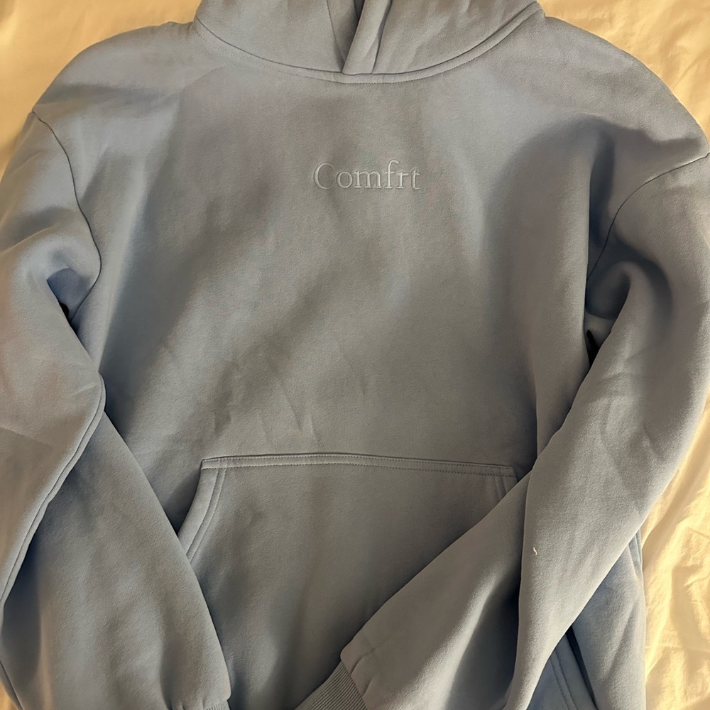 comfrt Embroidered Light Blue Hoodie